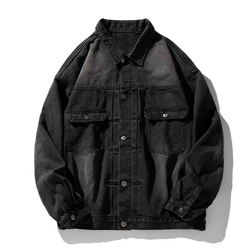 Herr Nummer Kappa Jean Jacka Jeansjacka Andningsfunktion Bekväm Ledigt Sport & Utomhus Utekväll Helgen Knappar Mönster Höst vinter Nedvikt Långärmad Svart Blå 2025 - $60.99 –P4