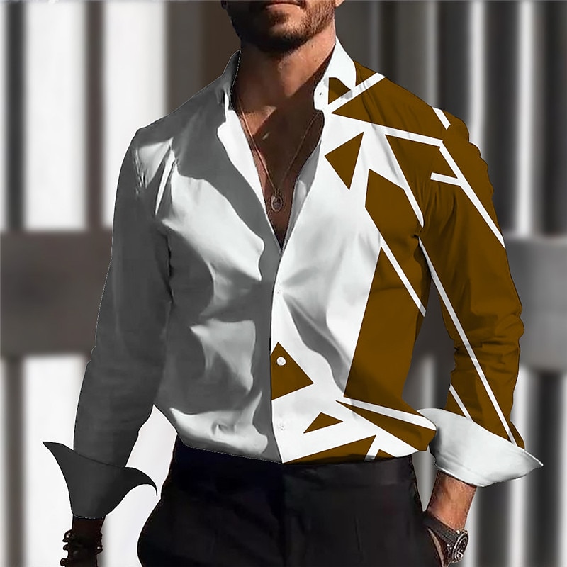 Per uomo Camicia Camicie Geometrica Esterno Strada Nero Marrone Manica lunga Collo ripiegabile Autunno inverno Abbigliamento Bottoni del 2025 a $26.99 –P2