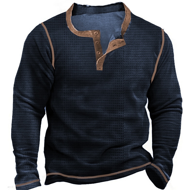 Herr Waffle Henley Shirt T-shirts Långärmad tröja Slät Henley Utomhus Ledigt Långärmad Knapp Kläder Mode Designer Bekväm 2025 - $23.99 –P3