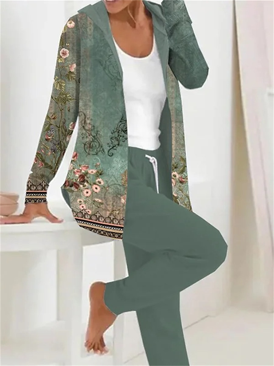 Dame 2 Deler Aktiv Daglig Hettegenser Track Suit Bukser Sett Bukser Langermet Hette Blomster Snortrykk Utendørs Fritid Hvit Rosa Mørk Marine Høst Vinter Vanlig Passform 2025 - $49.99 –P2
