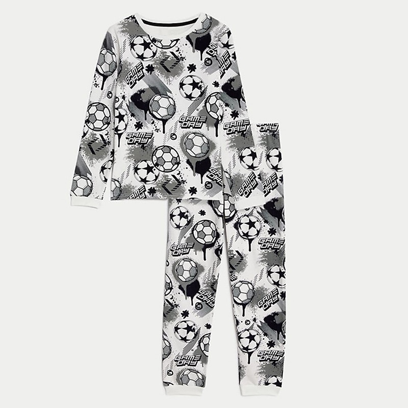 Pojkar 3D Fotboll Pyjamas set Långärmad 3D-tryck Höst Vinter Aktiv Häftig Dagligen Polyester Barn 3-12 år Rund hals Hem Casual Inomhus Normal 2025 - $16.49 –P3