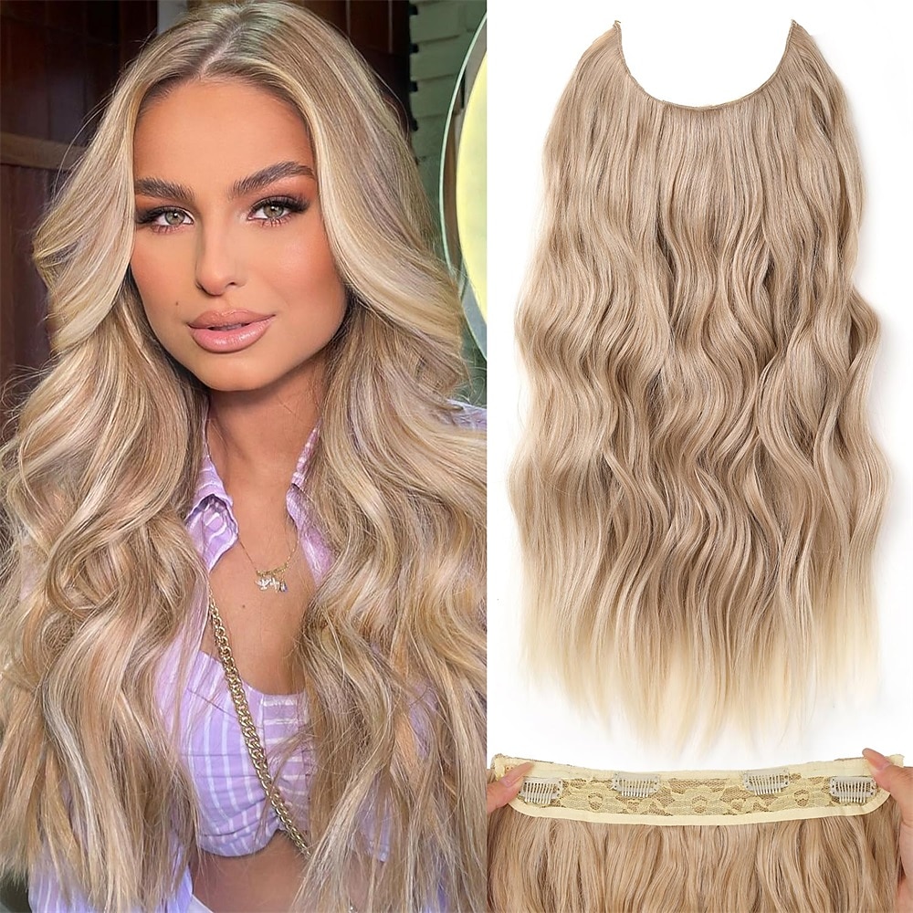 Hair Extensions 20 Inch Long Wavy Blonde Hair Extensions with Invisible Wire Adjustable Size 4 Secure Clips in Hair Extensions for Women 2025 - $13.99 –P6