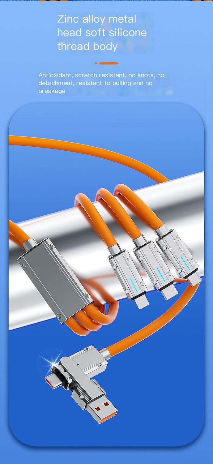 USB C-kabel Bliksemkabel 100W 3.9ft USB A naar USB C USB A naar Lightning USB A naar micro B 6 A Snellader Hoge gegevensoverdracht 3 in 1 Voor Macbook iPad Samsung Mobiele telefoonaccessoire 2025 - $18.99 –P9