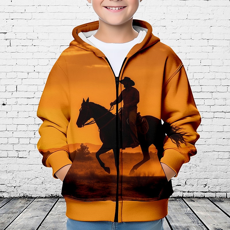 Pojkar 3D Häst Huvtröja Kappa Ytterkläder Långärmad 3D-tryck Höst Vinter Mode Streetwear Häftig Polyester Barn 3-12 år Utomhus Ledigt Dagligen Normal 2025 - $18.49 –P4