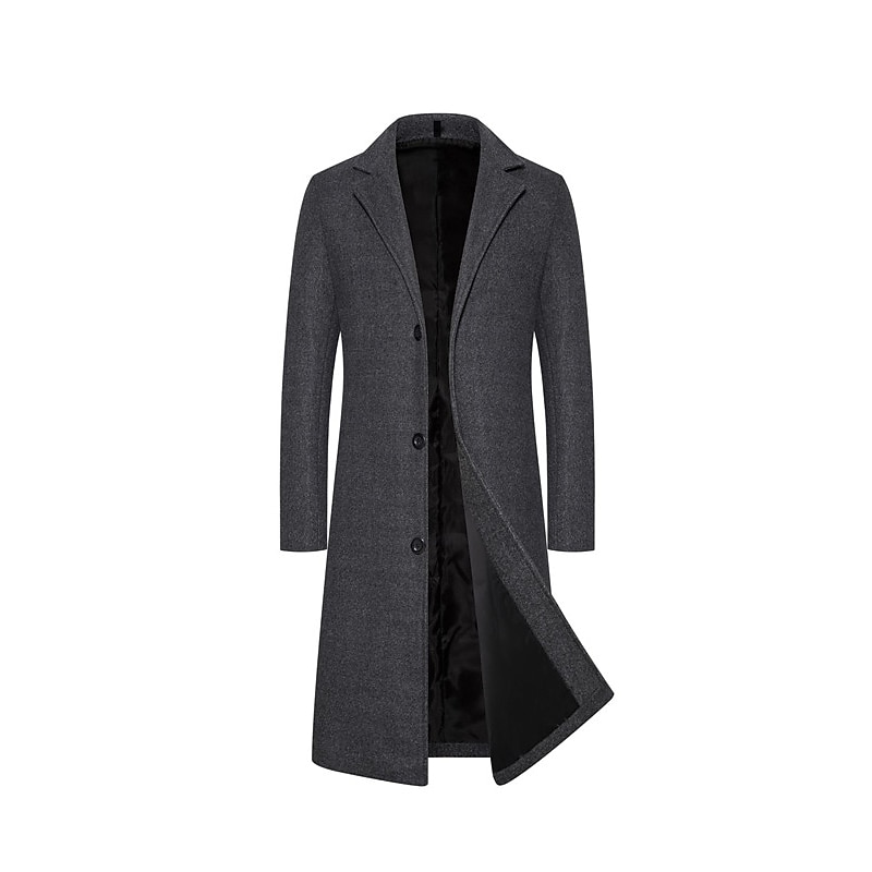 Men's Winter Coat Overcoat Trench Coat Outdoor Daily Wear Fall & Winter Polyester Thermal Warm Windproof Outerwear Clothing Apparel Fashion Streetwear Plain Lapel Single Breasted 2026 - $66.99 –P6