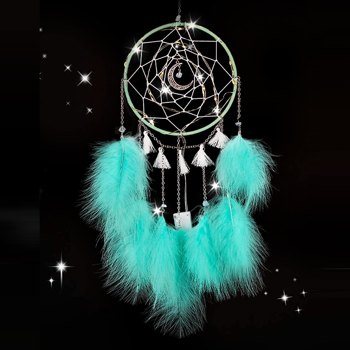 1 peça apanhador de sonhos artesanal presente gancho de pena padrão de lua carrilhão de vento com um círculo ornamento decoração de parede estilo boho sem luz de 2025 por $16.99 –P5