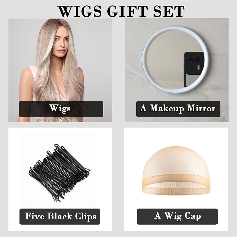 lange ombre wit blond golvend pruiken voor vrouwen natuurlijke synthetisch krullende pruik hittebestendige vezel pruiken voor dagelijks cosplay kerstfeest pruiken 2026 - $31.99 –P16