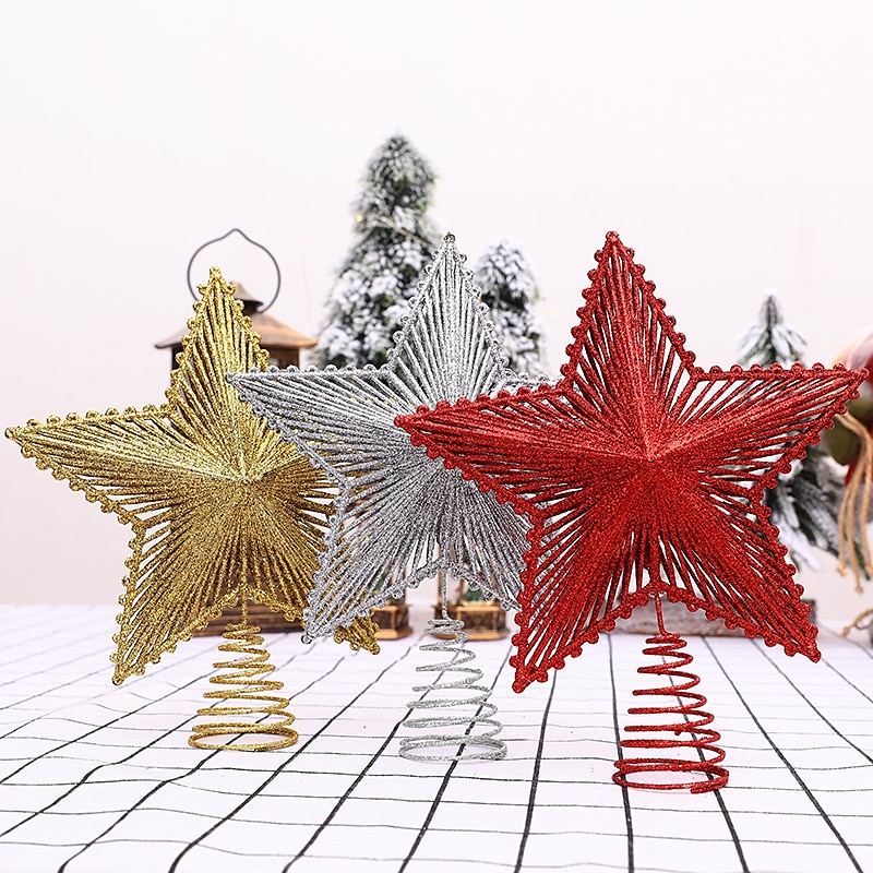 Stella puntale dell'albero di Natale, decorazione della parte superiore dell'albero, layout della scena della stella con la parte superiore dell'albero a grana dritta con paillettes, decorazione da del 2025 a $2.99 –P1