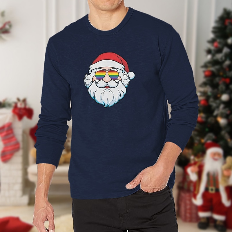 Men's Santa Claus Merry Christmas T Shirt Cotton Long Sleeve Graphic ...