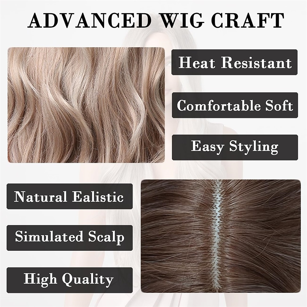 lange ombre wit blond golvend pruiken voor vrouwen natuurlijke synthetisch krullende pruik hittebestendige vezel pruiken voor dagelijks cosplay kerstfeest pruiken 2026 - $31.99 –P13