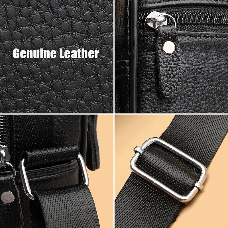 Voor heren Crossbody zak Schoudertas Schooltas Leder Buiten Dagelijks Feestdagen Rits Grote capaciteit waterdicht Lichtgewicht Effen Kleur Zwart 2025 - $29.99 -P7