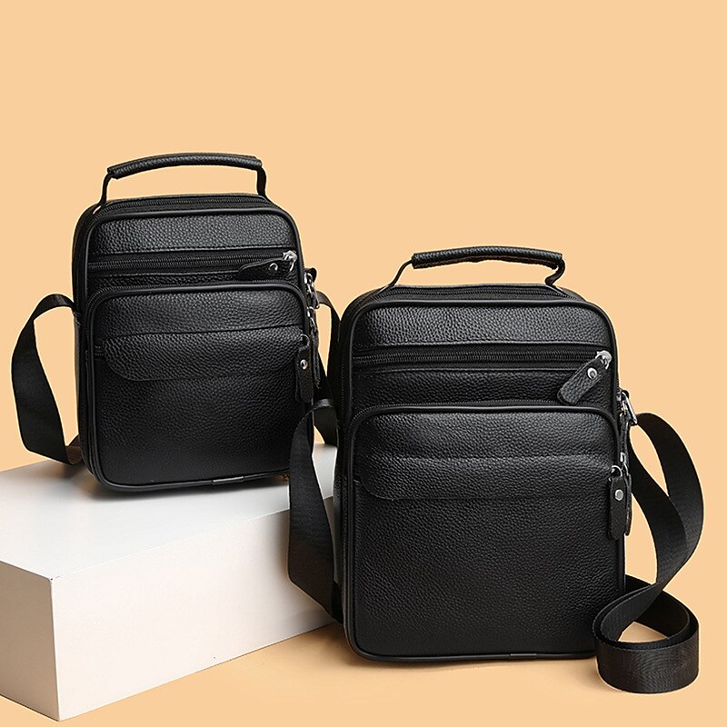 Voor heren Crossbody zak Schoudertas Schooltas Leder Buiten Dagelijks Feestdagen Rits Grote capaciteit waterdicht Lichtgewicht Effen Kleur Zwart 2025 - $29.99 -P1