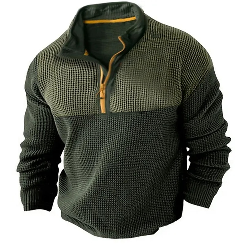 Men's Waffle Shirt T Shirt Zip Half Shirt Tee Top Long Sleeve Quarter Zip Spring &  Fall Color Block Fashion Designer Basic Patchwork Vacation Street Going out Black Brown Green Top Tee for Men 2025 - $23.99 –P4