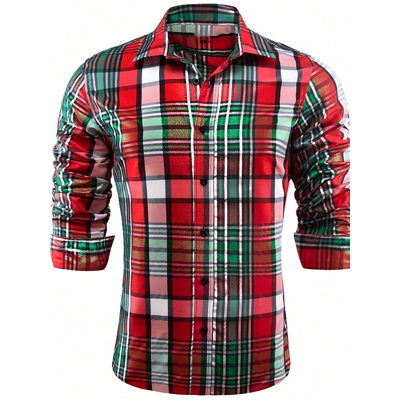 Camisas estampadas con escenas navideñas para hombre, camisas a cuadros, informales, para exteriores, para la calle, para otoño&amp;Vestido de invierno de manga larga burdeos tallas S, M y L 2025 - $26.99 –P3