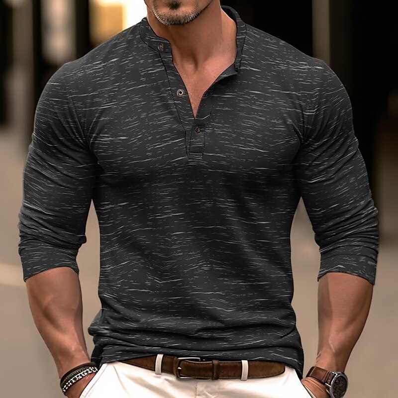 Men's Button T Shirt T Shirt Henley Shirt Tee Top Long Sleeve Henley Spring &  Fall Waves Fashion Designer Basic Vacation Street Going out Wine Black Blue Top Tee for Men 2025 - $18.99 –P2