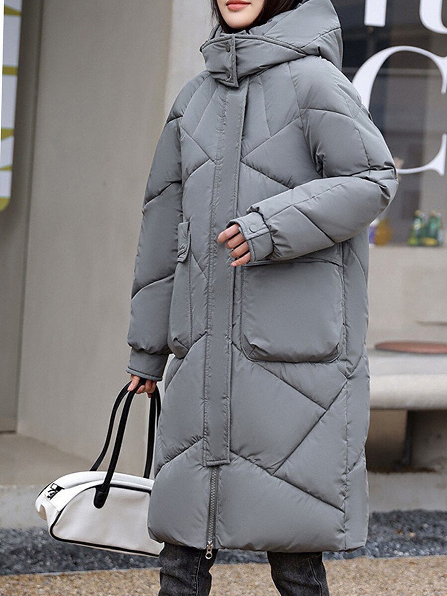 Women's Parka Long Puffer Coat Warm Heated Jacket Windproof Winter Coat with Pockets Street Outerwear Long Sleeve Fall 2023 - US $39.99 –P19