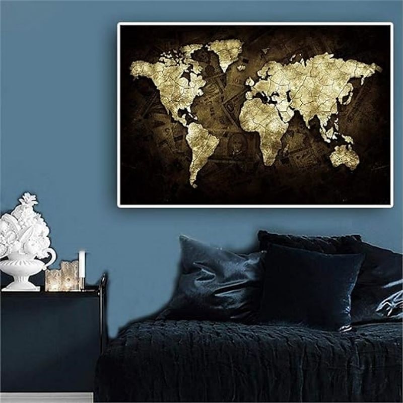 wereldkaart wordt afgedrukt kunst aan de muur moderne foto home decor muur opknoping cadeau gerold canvas ingelijste niet uitgerekt 2025 - $45.99 –P9