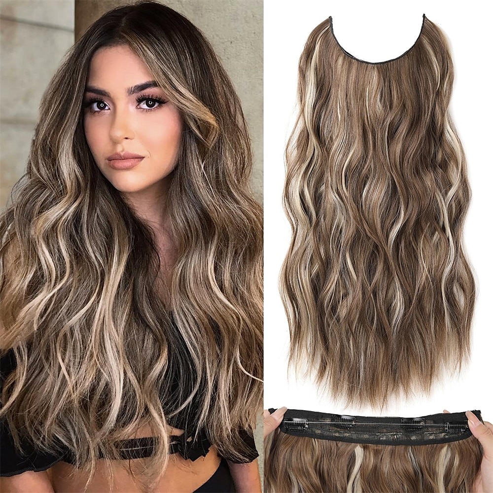 Hair Extensions 20 Inch Long Wavy Blonde Hair Extensions with Invisible Wire Adjustable Size 4 Secure Clips in Hair Extensions for Women 2025 - $13.99 –P12