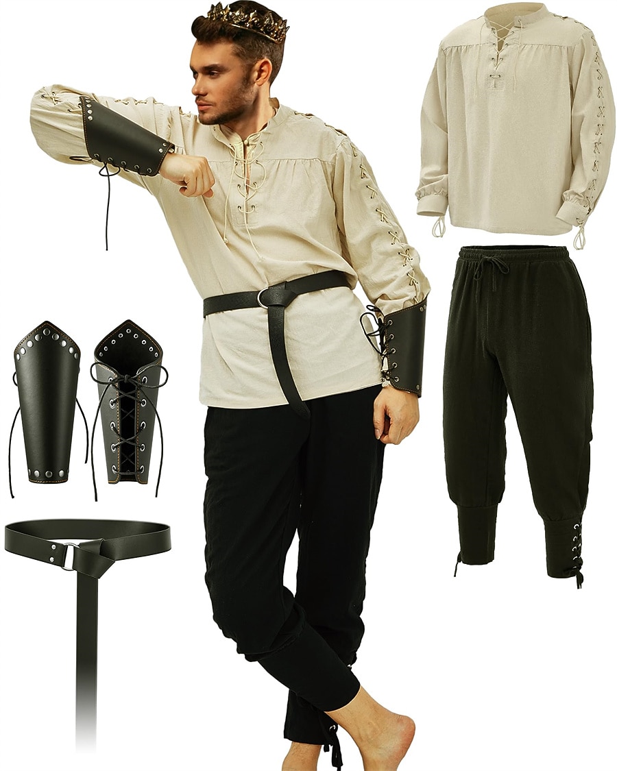 Retro Vintage Mittelalterlich Renaissance Hose Outfits Taillengürtel Pirat Wikinger Ranger Elfen Kostüm Herren Vikinger Fantasie Halloween Karneval Maskerade Karneval Leistung Maskerade Erwachsene 2026 - $63.99 –P1
