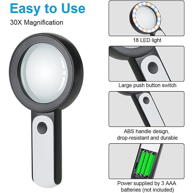 30X Handheld Reading Magnifying Glass Illuminated Magnifier Microscope Lens Jewelry Watch Loupe Magnifier With LED Light 2025 - $19.99 –P10