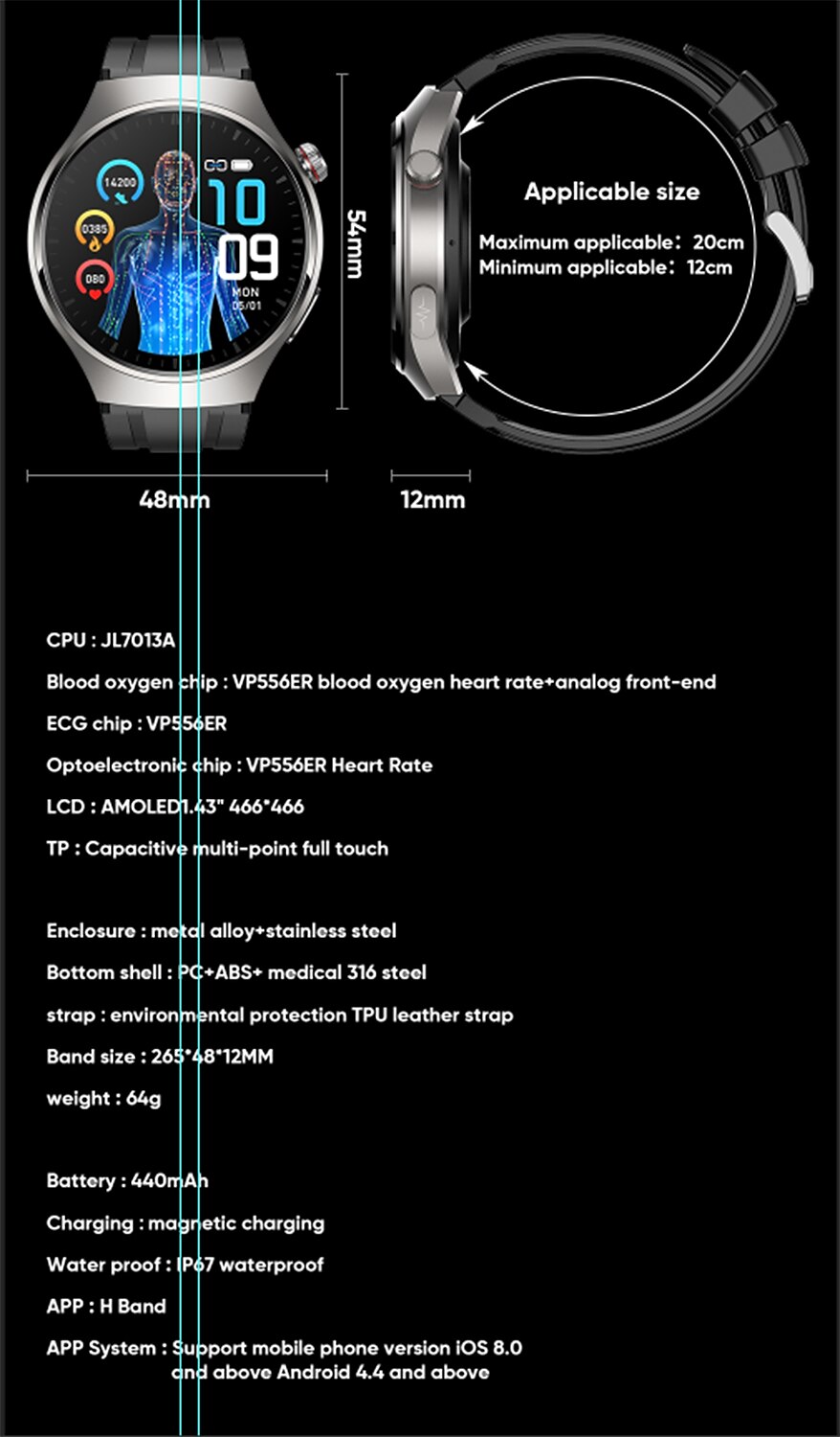 2025年 iMosi MT200 スマートウォッチ 1.43 インチ スマート·ウォッチ ブルートゥース ECG + PPG 温度監視 歩数計 と互換性があります Android iOS 女性 男性 長時間スタンバイ ハンドフリーコール 防水 IP 67 48mmウォッチケース  コレクション – $68.99 –P18