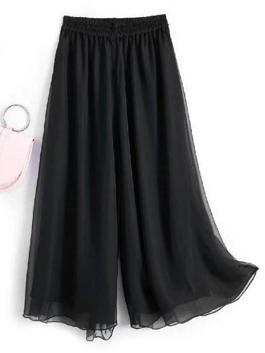 Women's Wide Leg Pants Trousers Vacation Streetwear Lightweight Full Length High Waist Plain Elastic Waist High Cut Breathability Comfortable Micro-elastic Outdoor Holiday Daily Wear Black White Pink 2025 - $19.99 –P2