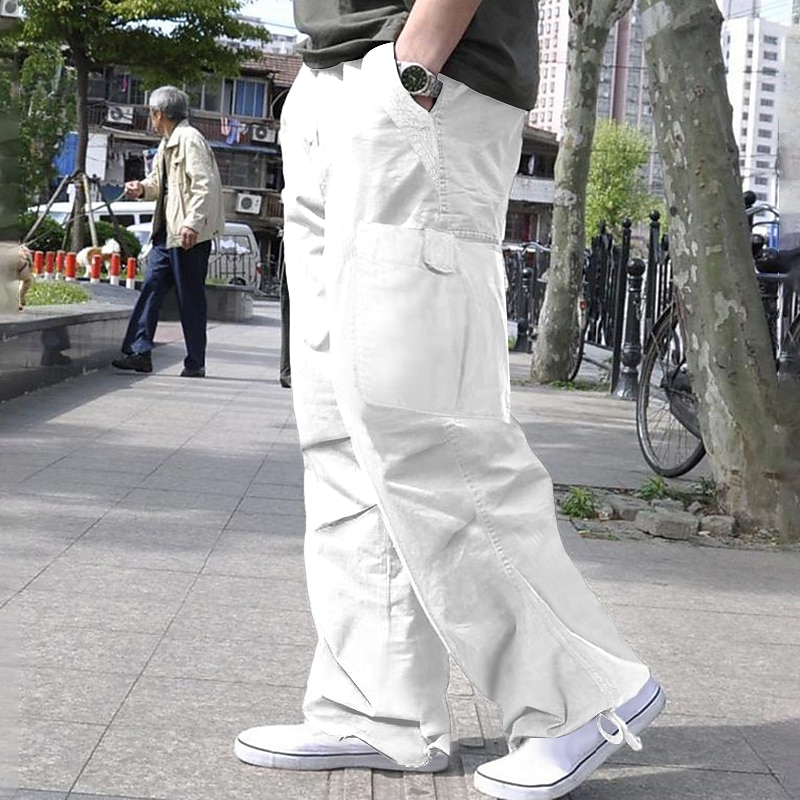 Men's Cargo Pants Cargo Trousers Baggy Pocket Drawstring Elastic Waist  Plain Comfort Breathable Outdoor Daily Going out Cotton Blend Casual Big  and Tall Black White 2024 - $28.99
