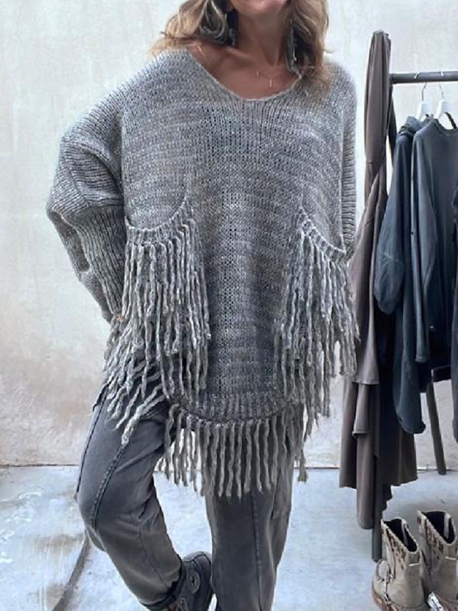 Dame Pullover genser Mote Gatemote Fritid Helfarge Riflet Crew-hals Lomme Dusker Strikket Langermet Lange topper Strikke utendørs Daglig Ut på byen Kamel Grønn Høst Vinter 2025 - $41.99 –P8