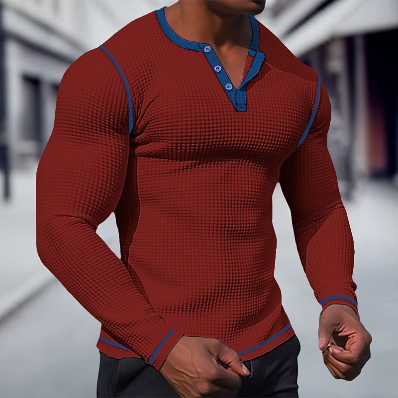 Voor heren T-shirt Wafel Henley-shirt Henley-shirt Shirt met lange mouwen Effen Raglan mouw Henley Straat Vakantie Lange mouw Lapwerk Kleding Polyester Modieus Ontwerper Basic 2025 - $21.99 -P6