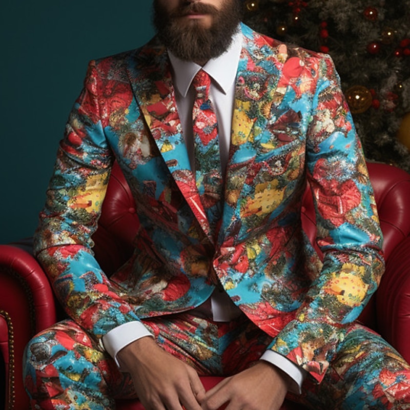 Penguin Business Men's Coat Blazer Work Wear to work Going out Fall & Winter Turndown Long Sleeve Red Blue S M L Polyester Weaving Jacket 2025 - $51.99 –P1