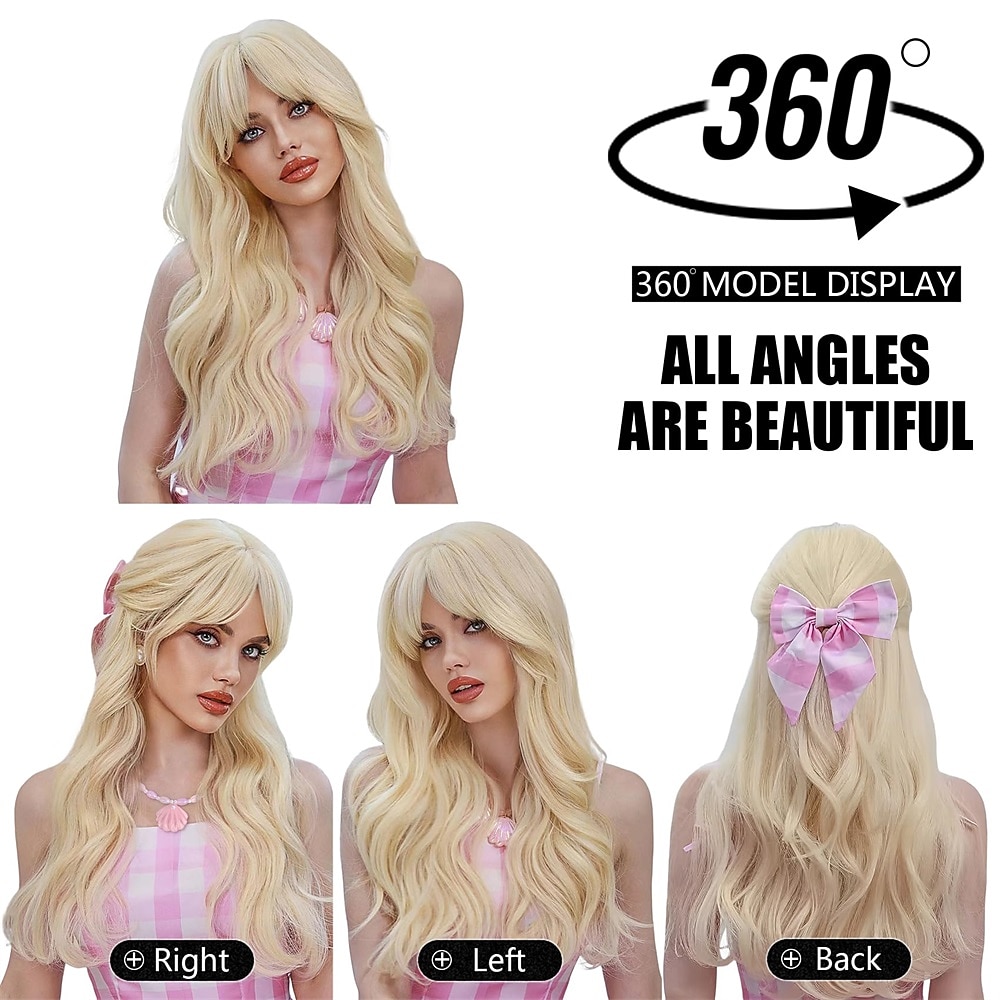 Blonde pruiken voor vrouwen Blonde barbepruik Lang haar Pruik met pony Natuurlijk Schattig Synthetisch Lang lichaam Golf Pruiken voor feest (alleen pruiken) 2025 - $22.99 –P6