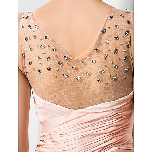 Sheath / Column V Neck Floor Length Satin Chiffon Dress with Beading / Criss Cross by TS Couture® 2025 - $129.99 –P2