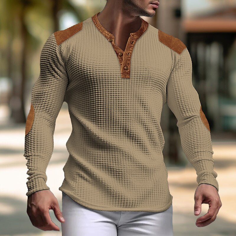 Pánské Vaflové tričko Tričko s knoflíkem Tričko Waffle Henley košile Dlouhý rukáv Henley Jaro & podzim Barevné bloky Módní Designové Základní Slátanina Dovolená ulice Jdeme ven Černá Bílá Námořnick 2025 - $21.99 –P2