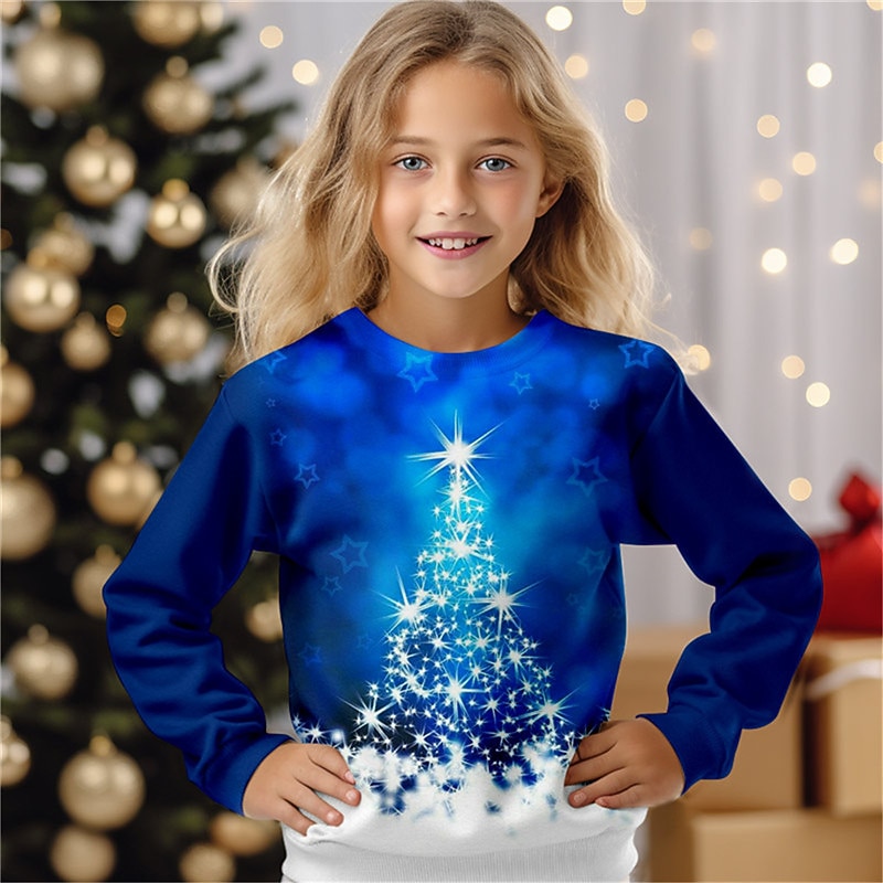 Hanorac de Crăciun pentru fete, model 3D, cu imprimeu 3D, stil streetwear, adorabil, poliester, copii 4-12 ani, guler rotund, exterior, casual, zilnic, croială regulată 2025 - $13.99 –P2