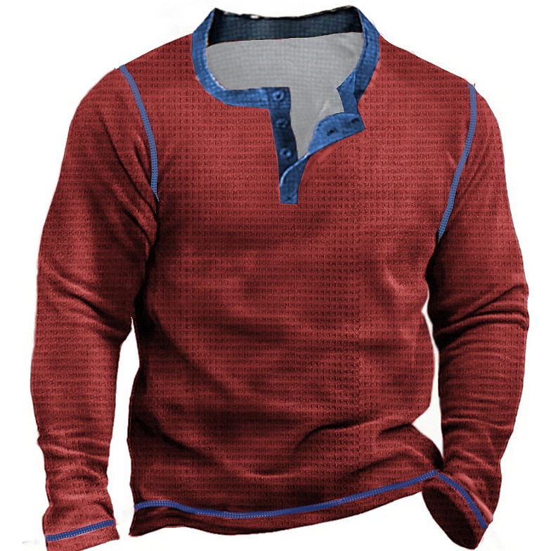 Herr Waffle Henley Shirt T-shirts Långärmad tröja Slät Henley Utomhus Ledigt Långärmad Knapp Kläder Mode Designer Bekväm 2025 - $23.99 –P8