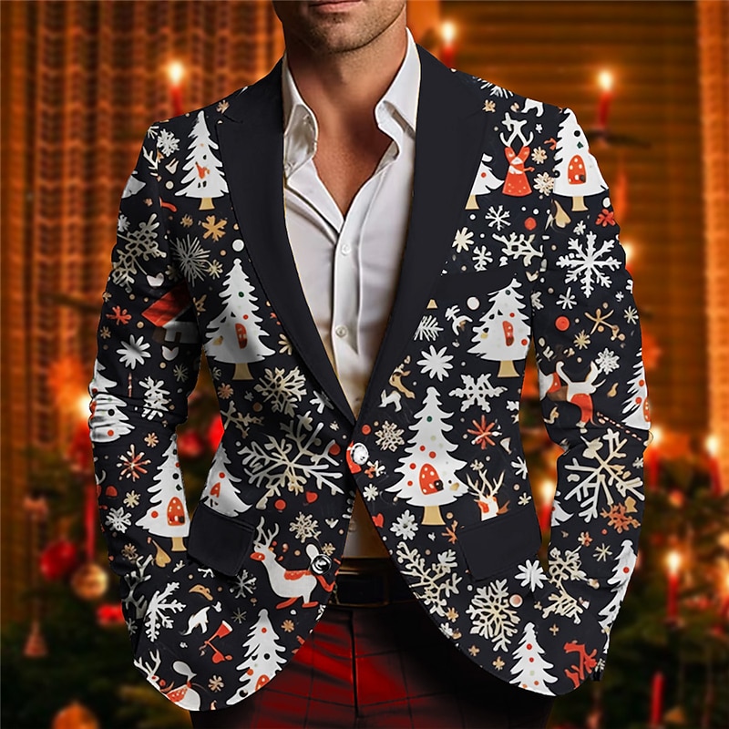jul herr julgranstryck blazers älgträd affärskappa kavaj varm andas bekväma arbetskläder till jobbet gå ut knapptryck multificka normal passform höst &amp; lång vinteruppehåll 2025 - $64.99 –P2