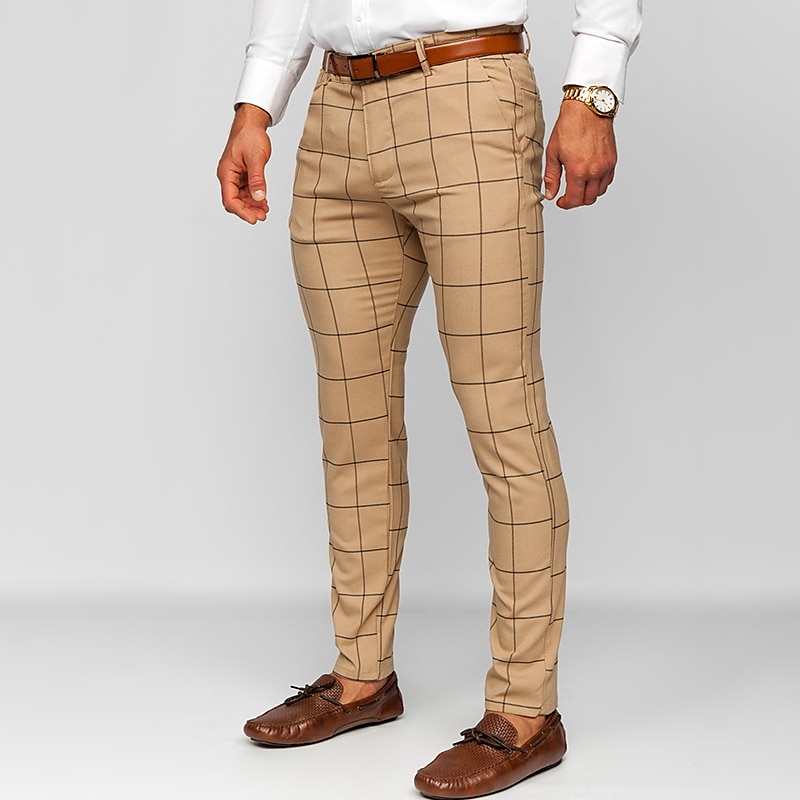 Men's Trousers Chinos Chino Pants Pocket Plaid Comfort Breathable Outdoor Daily Going out Fashion Casual Dark Khaki Black 2025 - $23.99 –P1