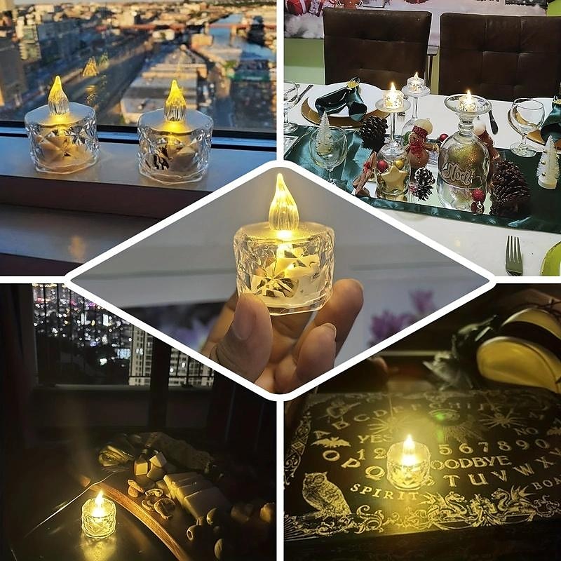 24 kpl led elektronisia kynttilöitä valo, mini ruusukuvioinen taittuva halo projektio teevalot, paristokäyttöiset led liekittömät kynttilät ystävänpäiväksi, jouluksi, häihin 2025 - $18.49 –P6