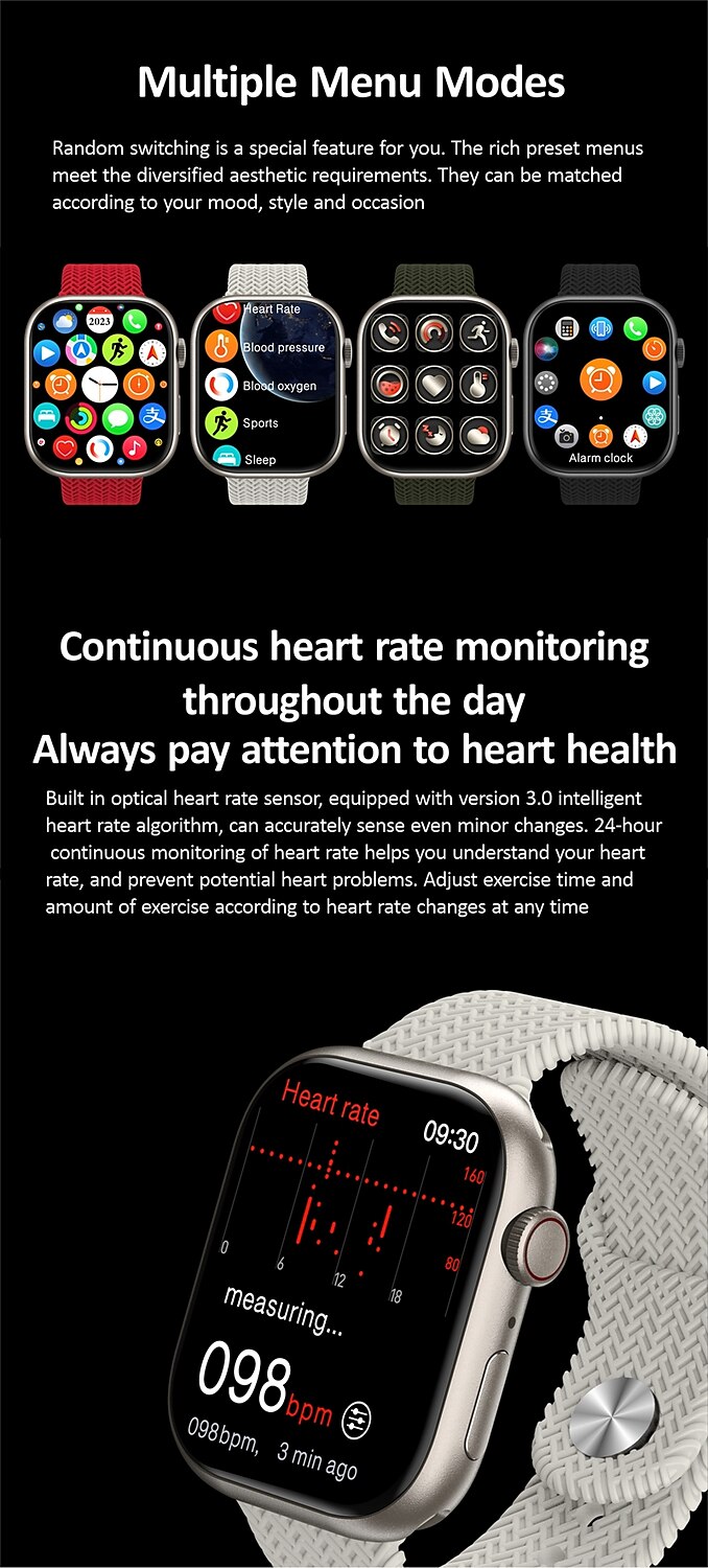 HK9 PRO MAX Smart Watch 2.02 inch Smartwatch Fitness Running Watch Bluetooth Pedometer Call Reminder Fitness Tracker Compatible with Android iOS Women Men Long Standby Hands-Free Calls Message 2025 - $59.99 –P15