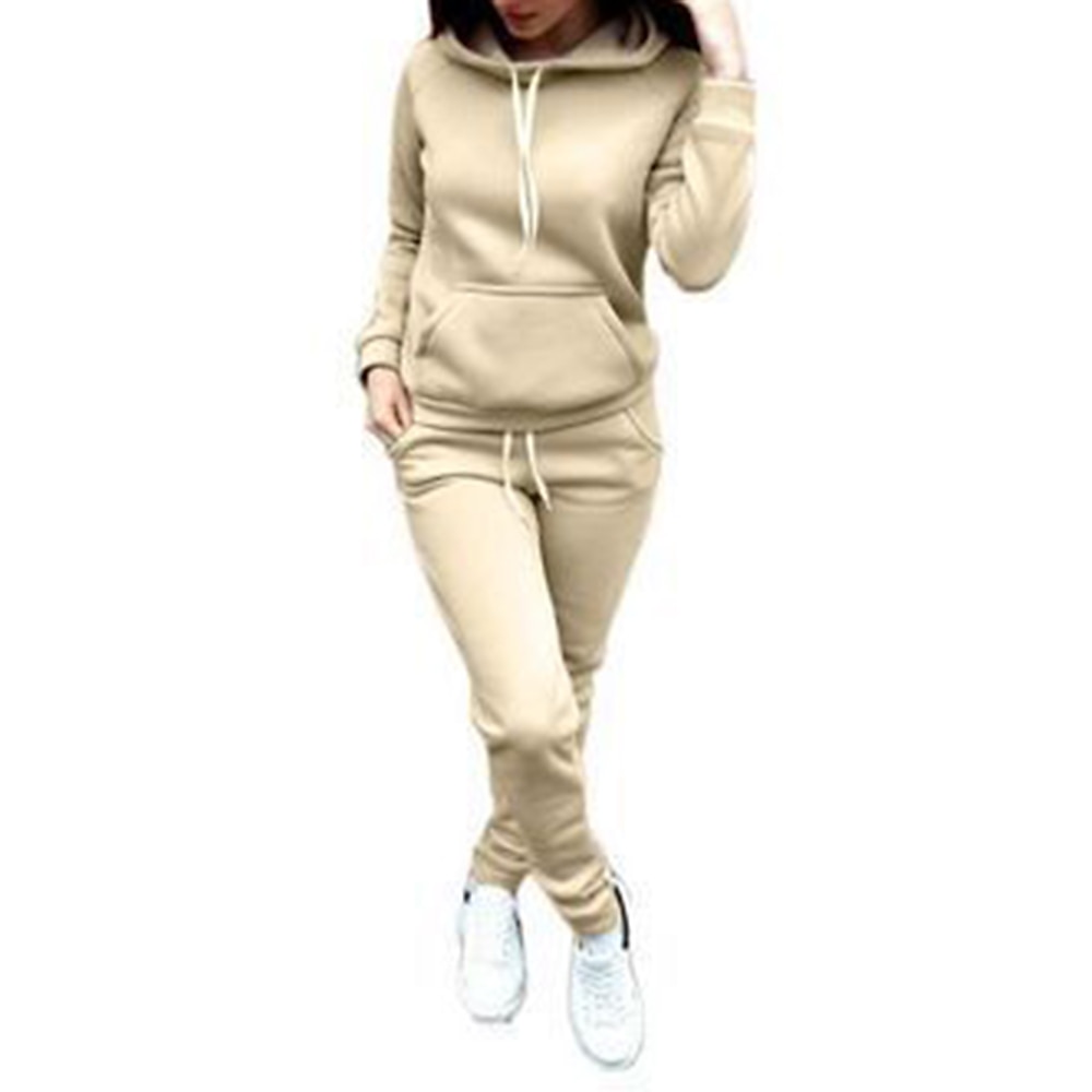 Women's Warm Sports Hoodie Tracksuit Pants Sets Joggers Pants Trousers Long Sleeve Hooded Solid Color Drawstring Outdoor Casual Black Pink Wine Fall & Winter Regular Fit 2025 - $31.99 –P5