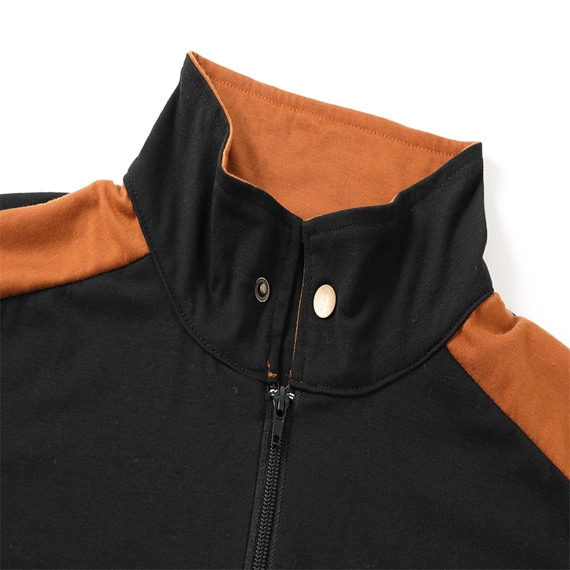 Bărbați Cămașă cu fermoar Tee Top Tricou cu maneca lunga Cămăși bărbătești cu petice la coate Manșon Lung Bloc Culoare Modă Designer De Bază Quarter Zip Henley Vacanță Stradă Ieșire Vară Negru 2026 - $11.49 –P1