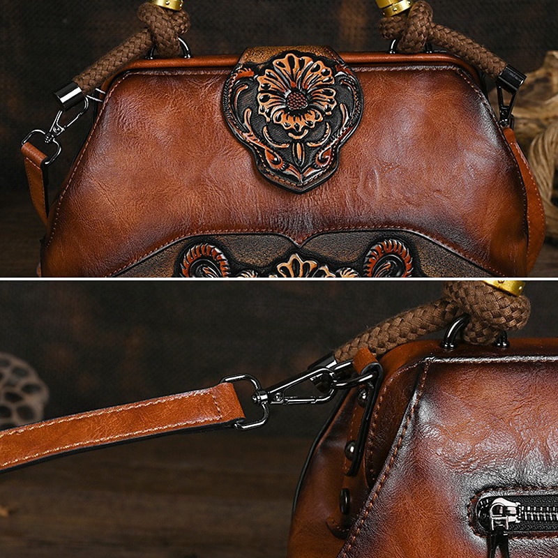 Dámské Kabelka Crossbody kabelka Taška přes rameno Bostonská taška PU kůže Párty Denní Dovolená Vytlačený vzor Velká kapacita Lehká váha Odolné Barevné bloky Květiny Folk Tmavěhnědá Bordó Vojensk 2025 - $69.99 –P2