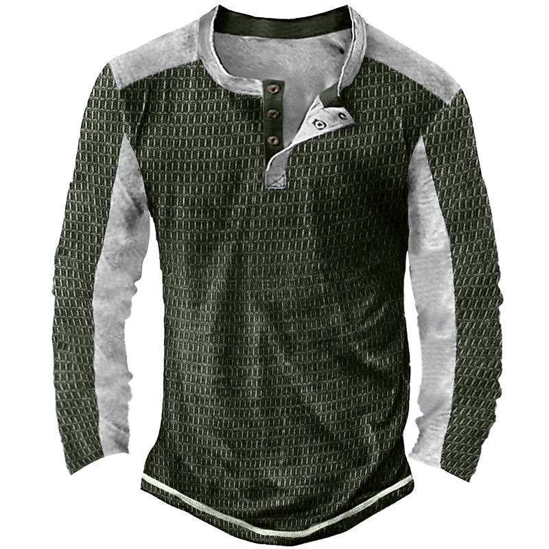 Per uomo Maglietta Waffle Maglietta con bottoni Maglietta Maglia Henley a nido d'ape Manica Lunga Henley Primavera & Autunno Blocco di colori Vintage Designer Essenziale Patchwork Vacanza Streetwear del 2025 a $23.99 –P2