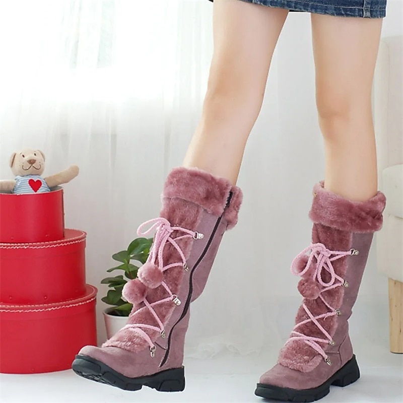 bottes d'hiver noires à lacets pour femmes avec bordure en fausse fourrure, détails à pompons et semelle antidérapante robuste pour la neige et le froid en extérieur de 2025 ? $69.99 –P4