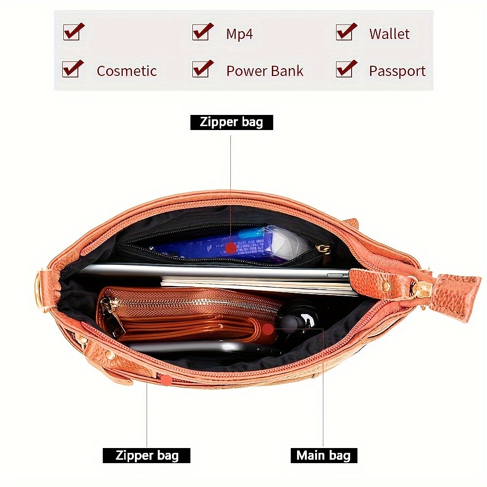 Waterproof and Wear-resistant Genuine Leather Crossbody Bag for Women - Versatile Multi-layer Shoulder Bag with Clutch Design 2025 - $42.99 –P4