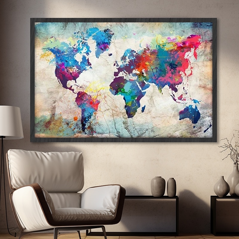 wereldkaart wordt afgedrukt kunst aan de muur moderne foto home decor muur opknoping cadeau gerold canvas ingelijste niet uitgerekt 2025 - $45.99 –P20