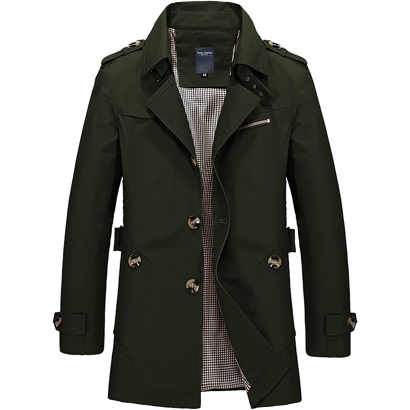 Herr Övergångsjacka Trenchcoat Utomhus Alla årstider Polyester Vindtät jacka Ytterkläder Kläder Streetwear Slät Framficka Kavajslag Enkelknäppt 2025 - $45.99 –P10