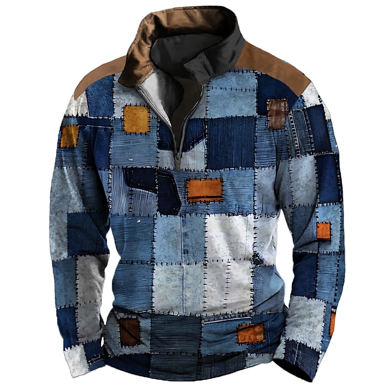 Męskie Kolorowy blok Sweter z zamkiem Bluzy Bluza na zamek Bluza z kapturem na zamek błyskawiczny Długi rękaw Podkoszulek Quarter Zip Codzienny Hip hop Druk 3D Urlop Sporty na świeżym powietrzu Święto 2025 - $28.99 –P3