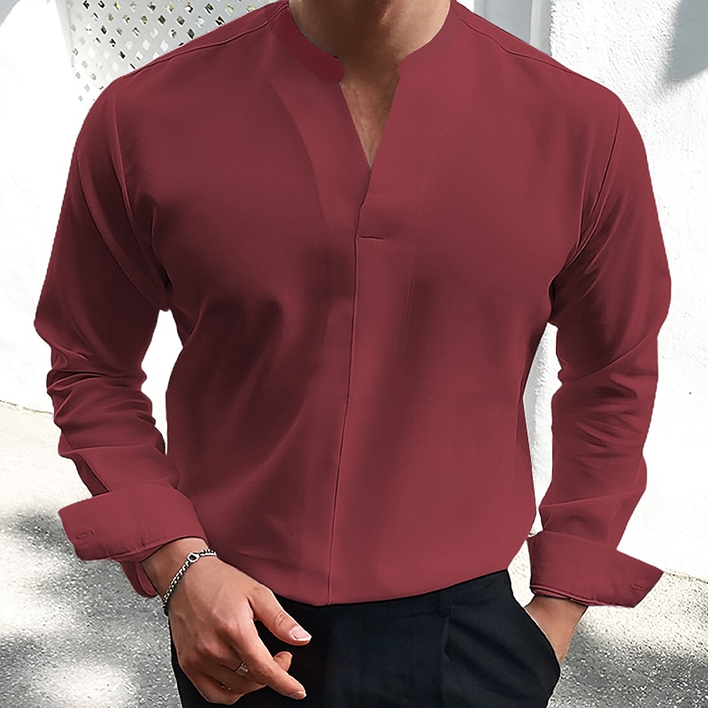 Hombre Camisa de verano Camisa casual Negro Blanco Vino Azul Marino Oscuro Azul Piscina Manga Larga Plano Escote en Pico Calle Vacaciones Sexy Ropa Moda Camisas Ocio 2026 - $27.99 –P12