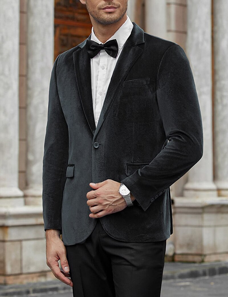 Men's Velvet Blazer Blazer Business Formal Evening Wedding Party Fashion Casual Spring &  Fall Polyester Plain Pocket Casual / Daily Single Breasted Two-button Blazer Black Red Blue Purple 2025 - $46.99 –P7